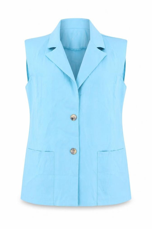 Boohoo Women’s Blue Size 8 Waistcoat Sleeveless Two-Button Woven