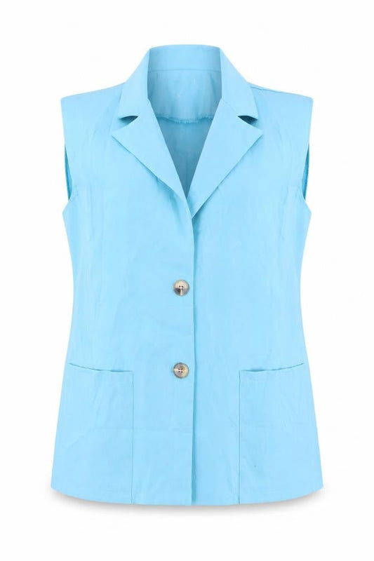 Boohoo Women’s Blue Size 8 Waistcoat Sleeveless Two-Button Woven