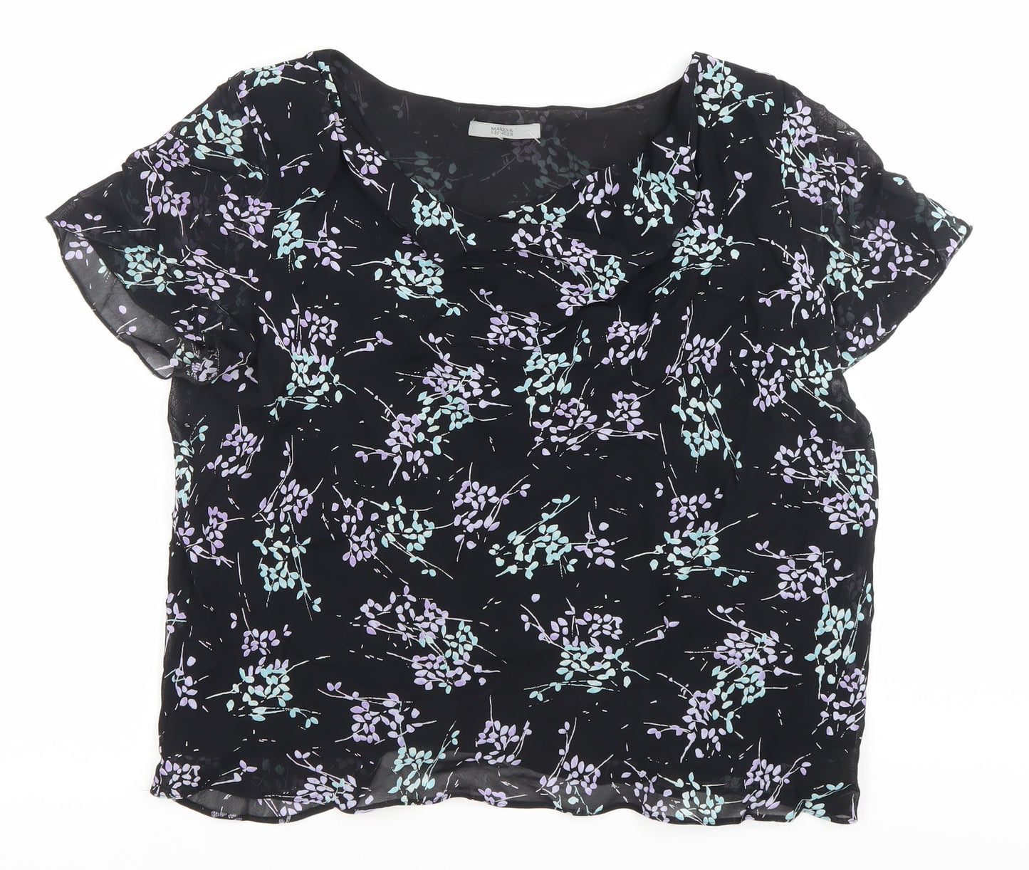Marks and Spencer Women's Black Floral Chiffon Cowl Neck Blouse UK 18