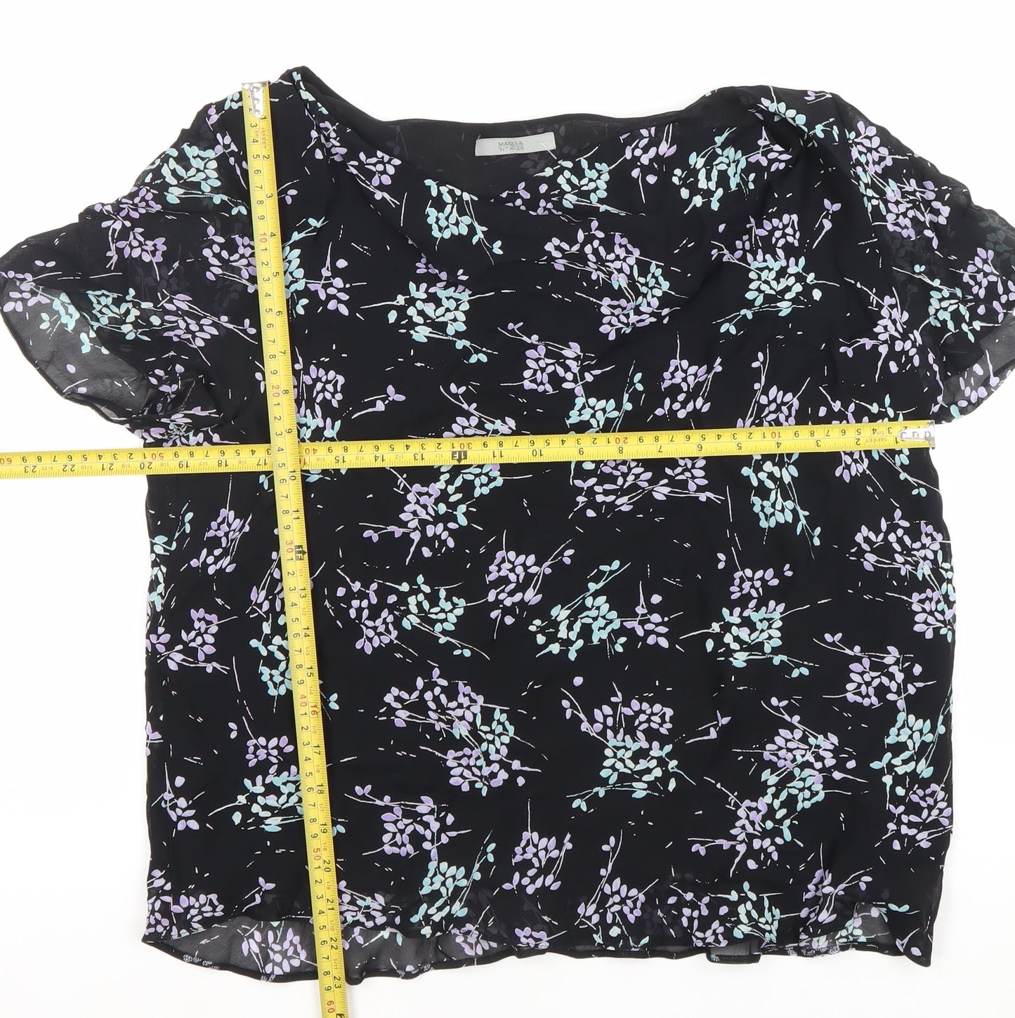 Marks and Spencer Women's Black Floral Chiffon Cowl Neck Blouse UK 18