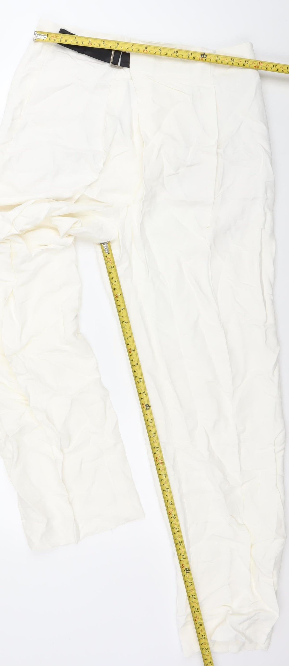 Zara Women White Size 12 AW2023 Buckle Waist Trousers