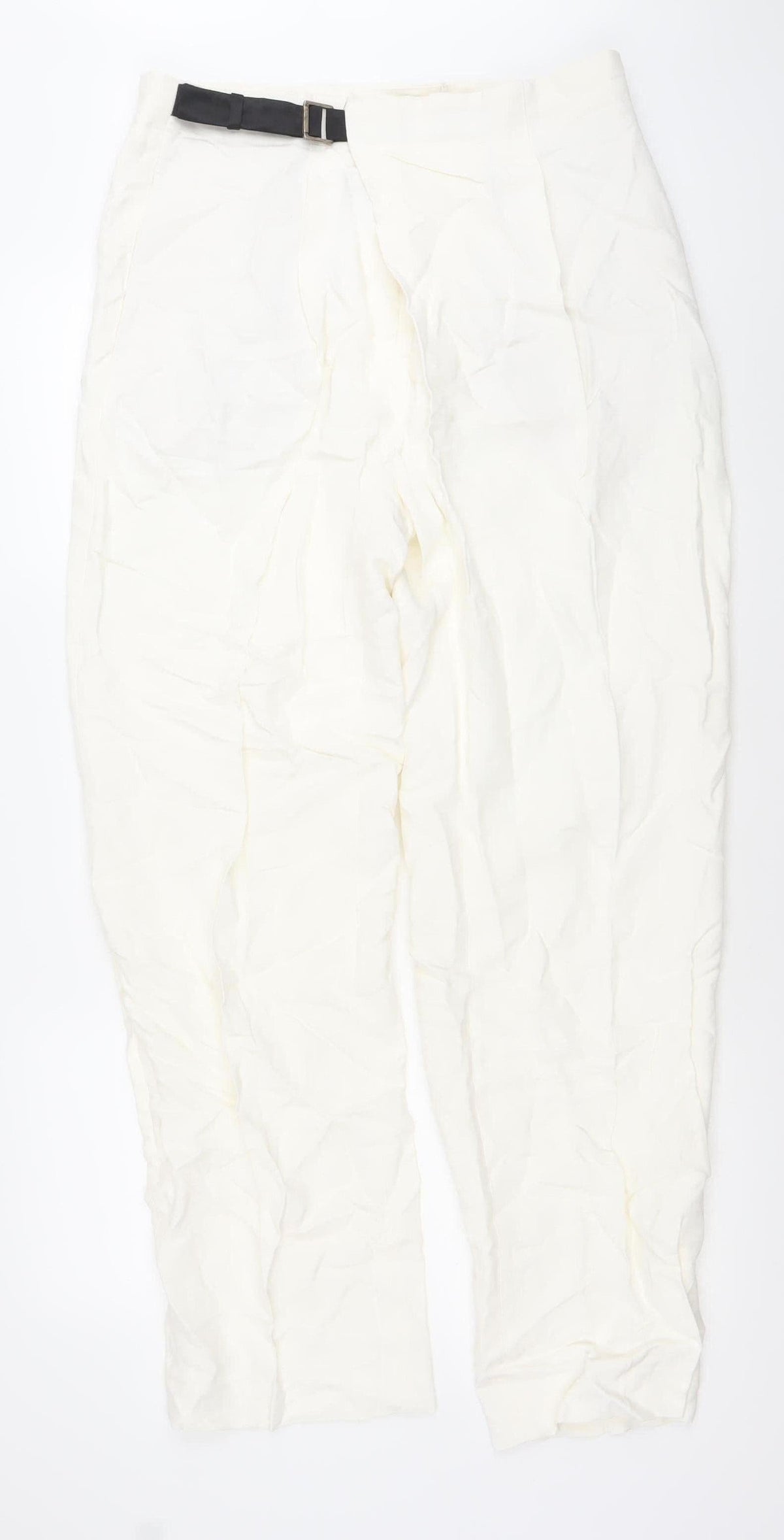 Zara Women White Size 12 AW2023 Buckle Waist Trousers