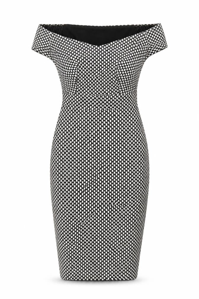 New Look Women’s Black Check Bodycon Knee Length Off Shoulder Dress Size 8