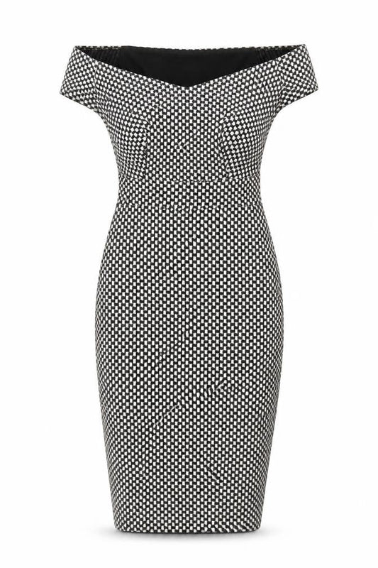New Look Women’s Black Check Bodycon Knee Length Off Shoulder Dress Size 8