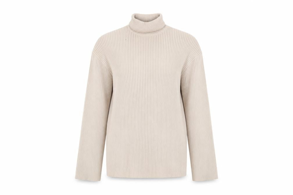 Boohoo Women’s Beige Roll Neck Rib-Knit Pullover Jumper Size M