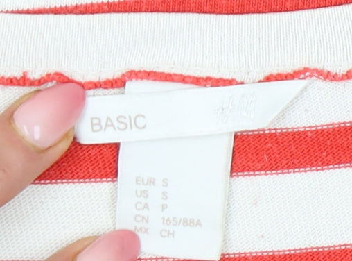 H&M Women’s White Red Striped Cotton T-Shirt Dress Size 8 Casual