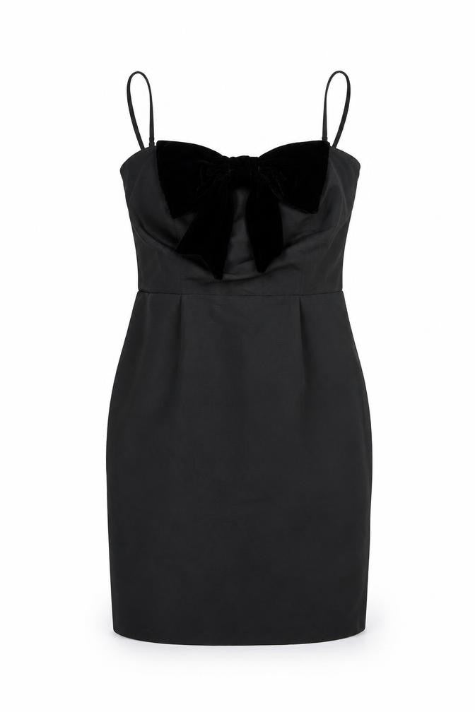 VILA Women’s Black Short Bodycon Bow Party Dress Size S