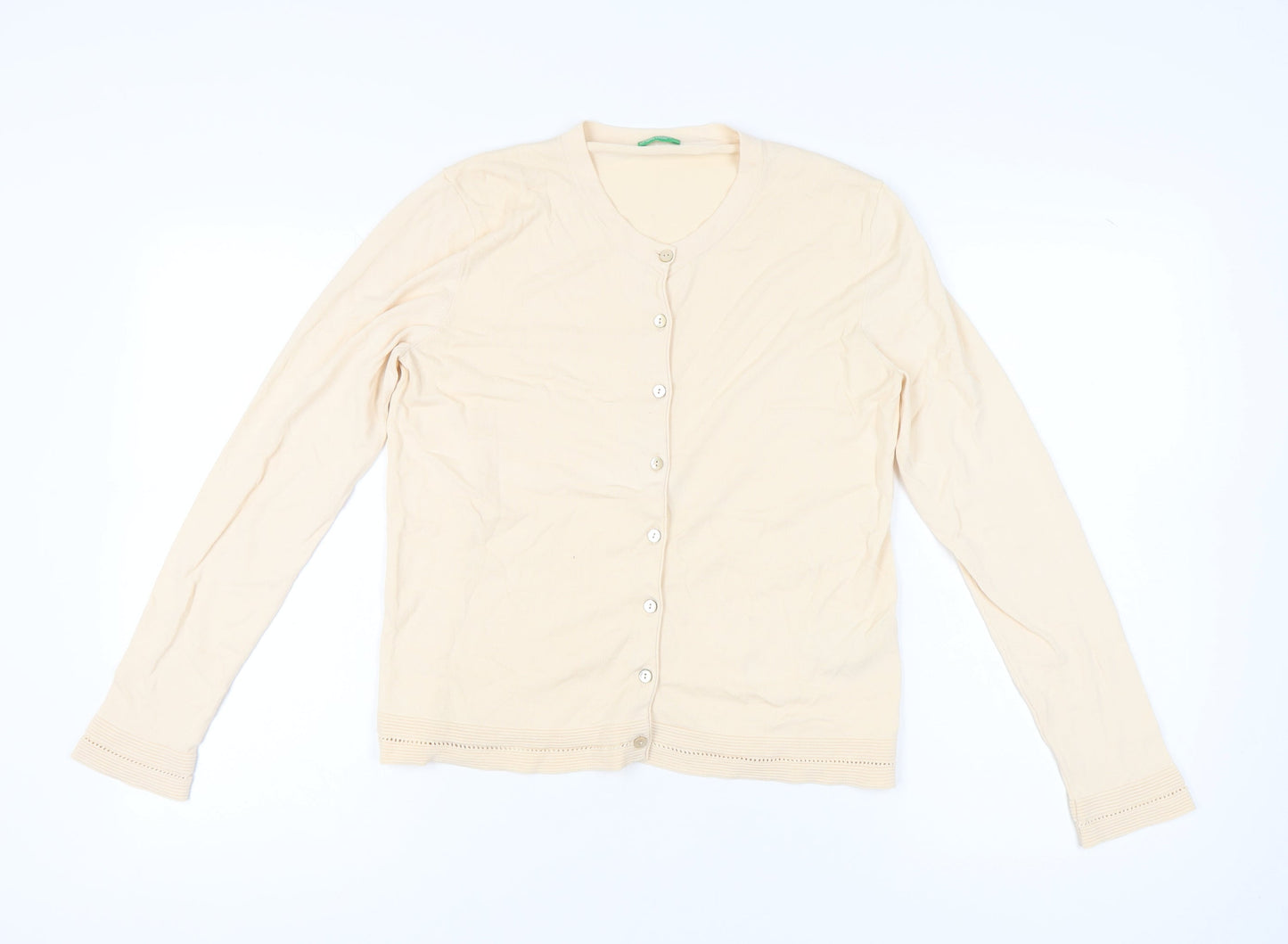 United Colors of Benetton Womens Beige L V-Neck Cardigan 100% Cotton