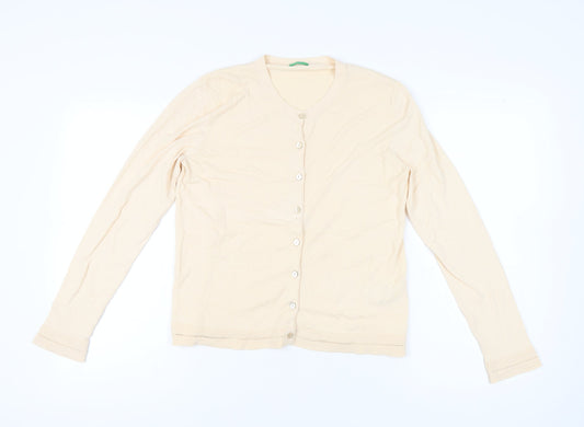 United Colors of Benetton Womens Beige L V-Neck Cardigan 100% Cotton