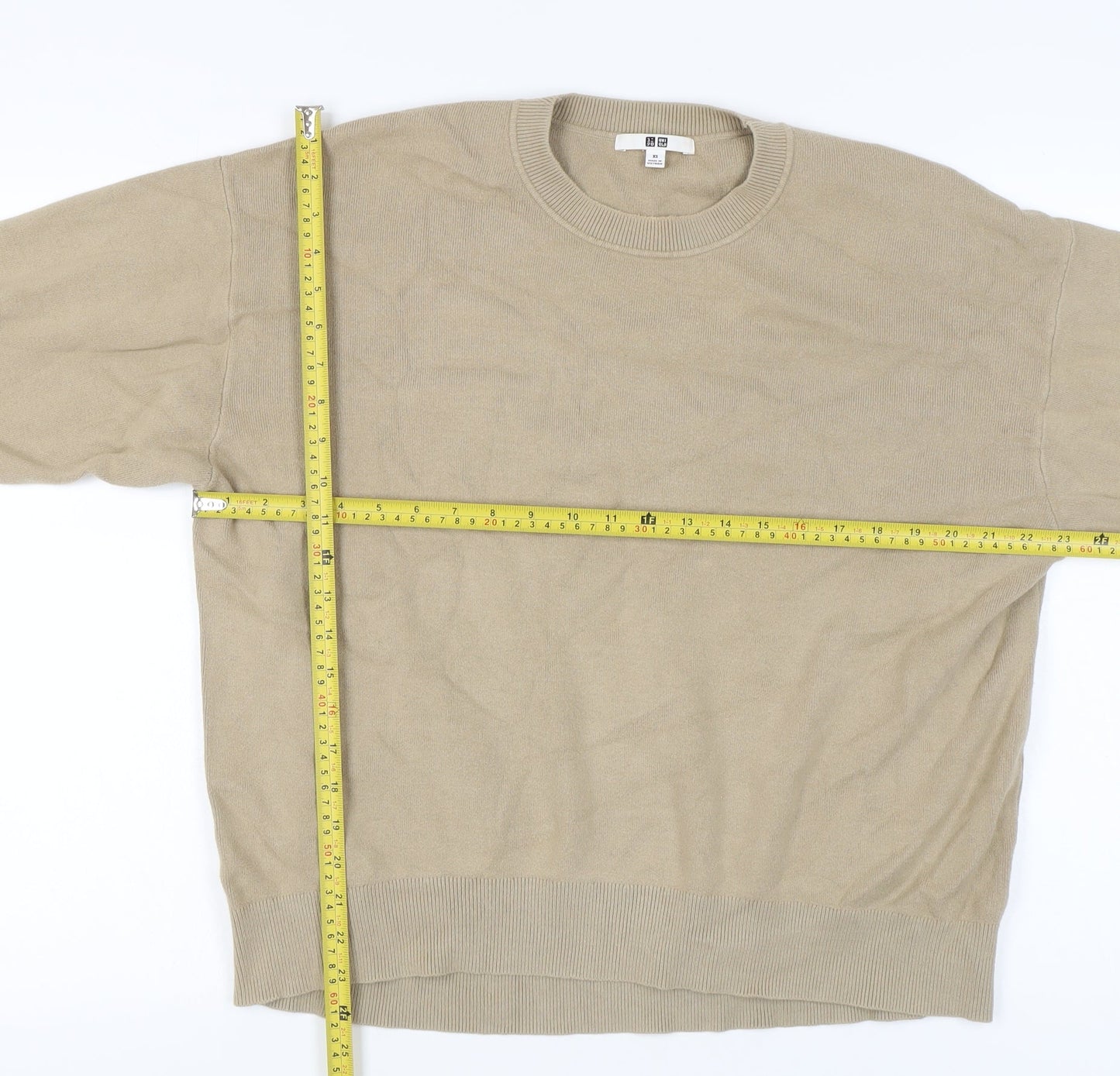 Uniqlo Women's Beige XS Crew Neck Cotton Knit Jumper
