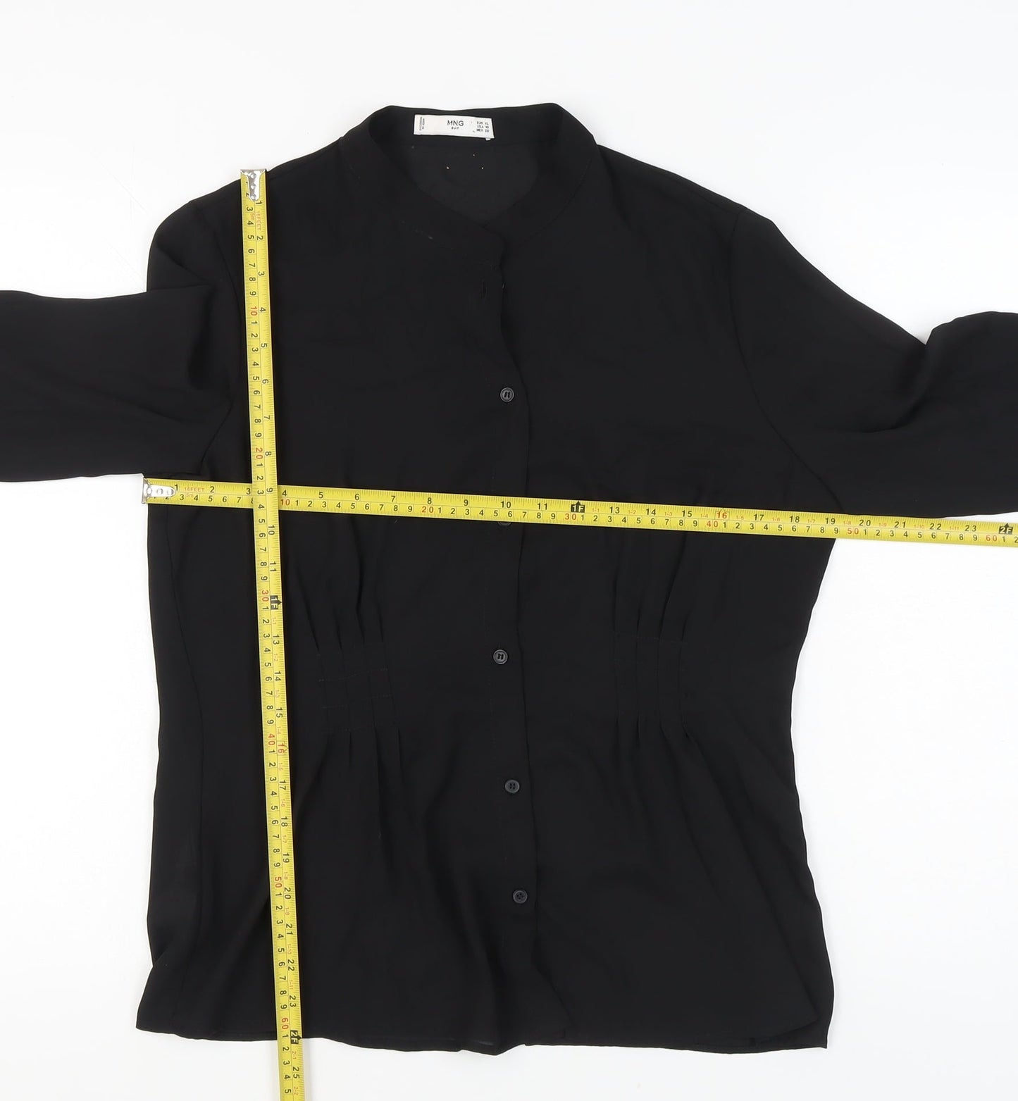 MNG Women’s Black Long Sleeve Button Blouse UK 16 Polyester Regular Fit