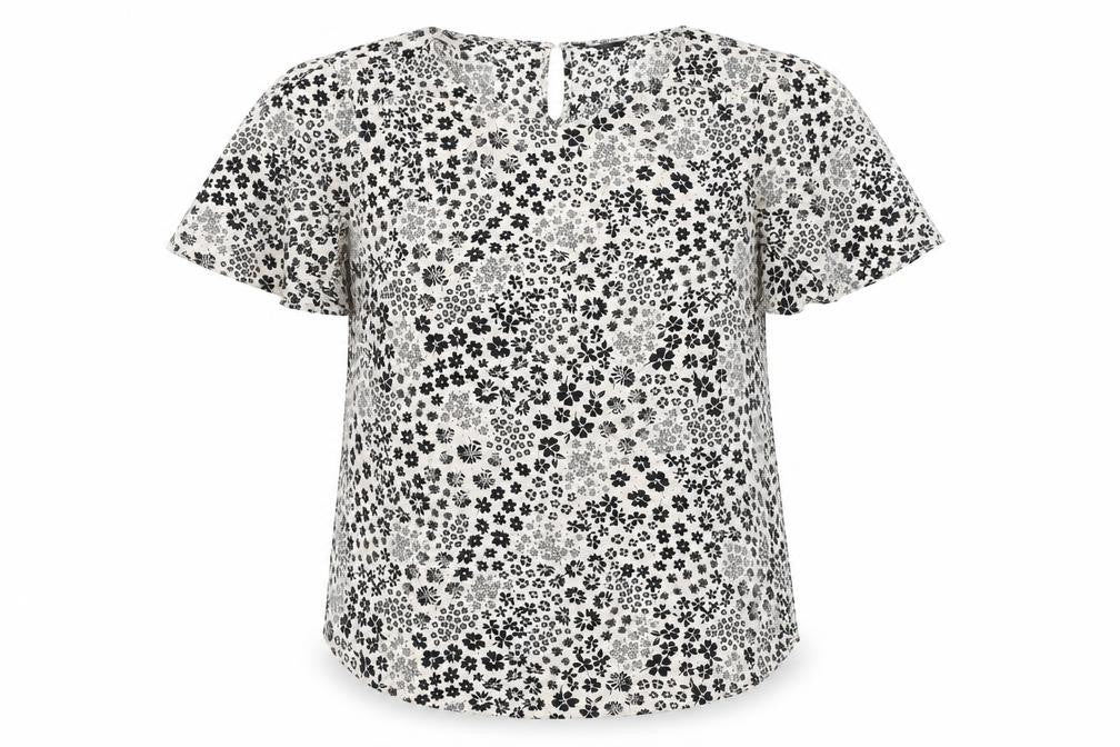 Narciso Womens Ivory Floral Blouse Size 14 Short Sleeve V-Neck Woven