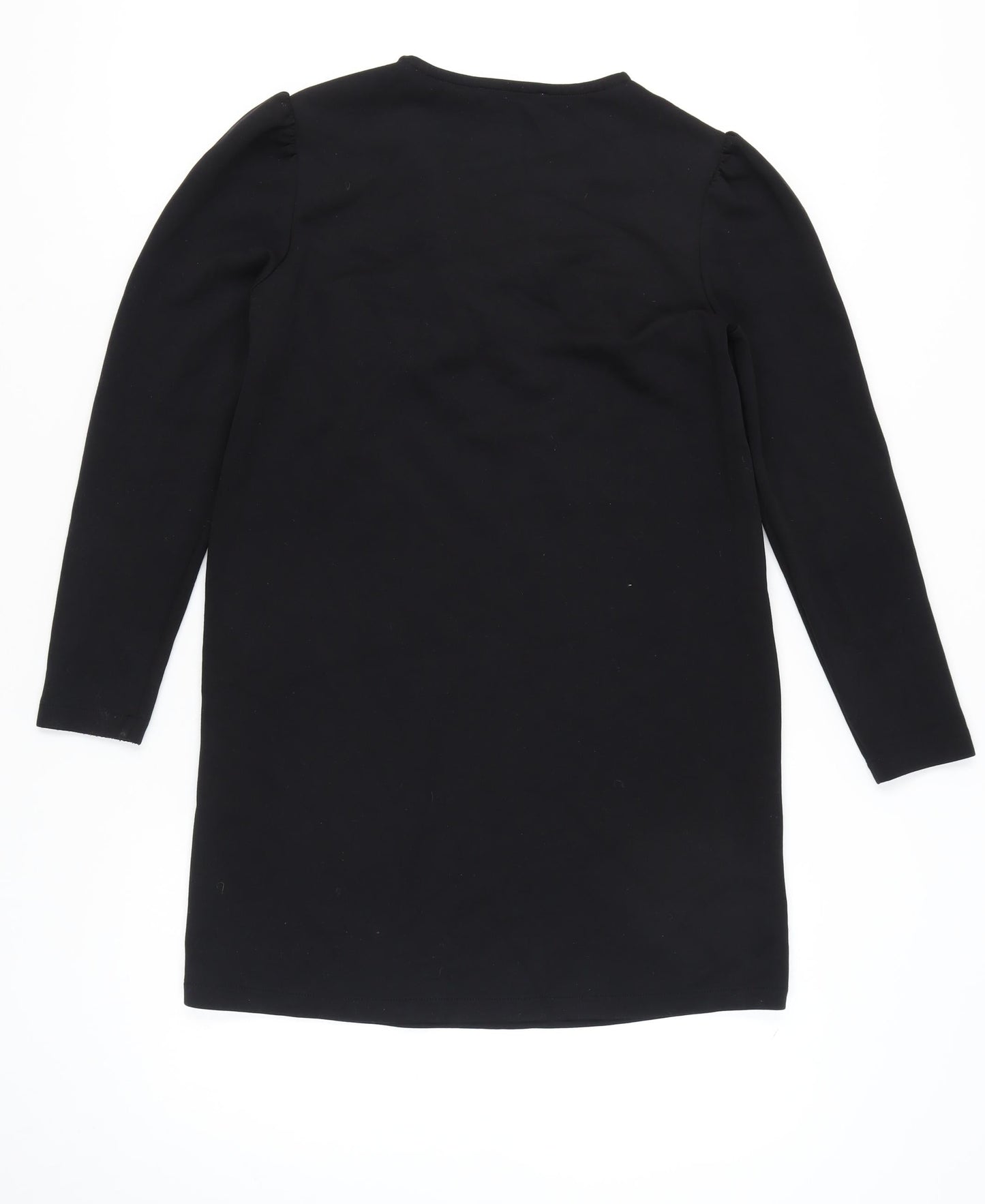 Mango Women Black Size 12 Shift Dress V-Neck Long Sleeve