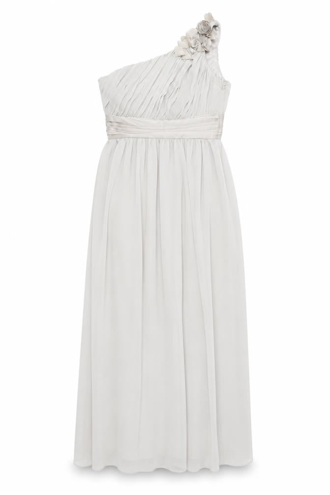 H&M Women’s Beige One Shoulder Maxi Chiffon Dress Size 10 Formal Wedding