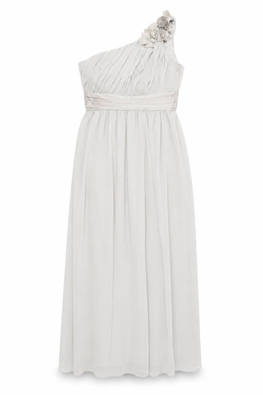 H&M Women’s Beige One Shoulder Maxi Chiffon Dress Size 10 Formal Wedding