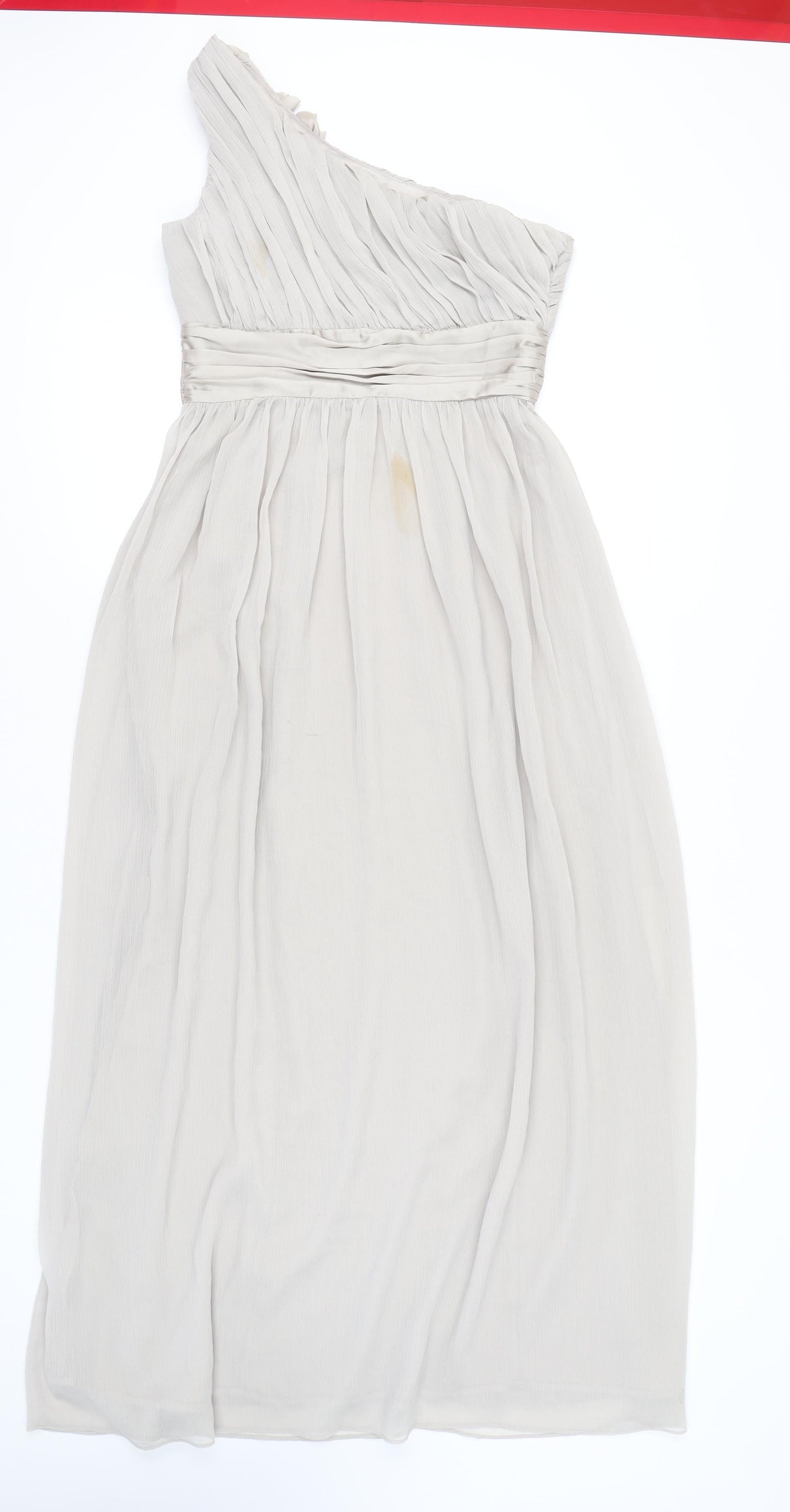 H&M Women’s Beige One Shoulder Maxi Chiffon Dress Size 10 Formal Wedding
