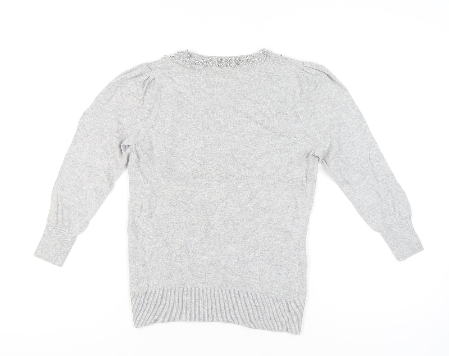 Monsoon Womens Grey Beaded Jewel Crew Neck Pullover Jumper M