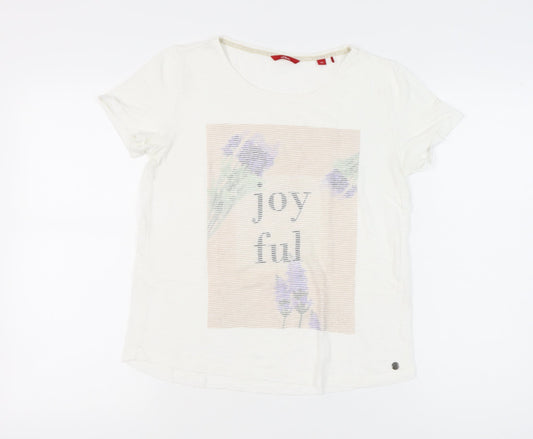 s.Oliver Womens White Floral Graphic Cotton T-Shirt Size 8