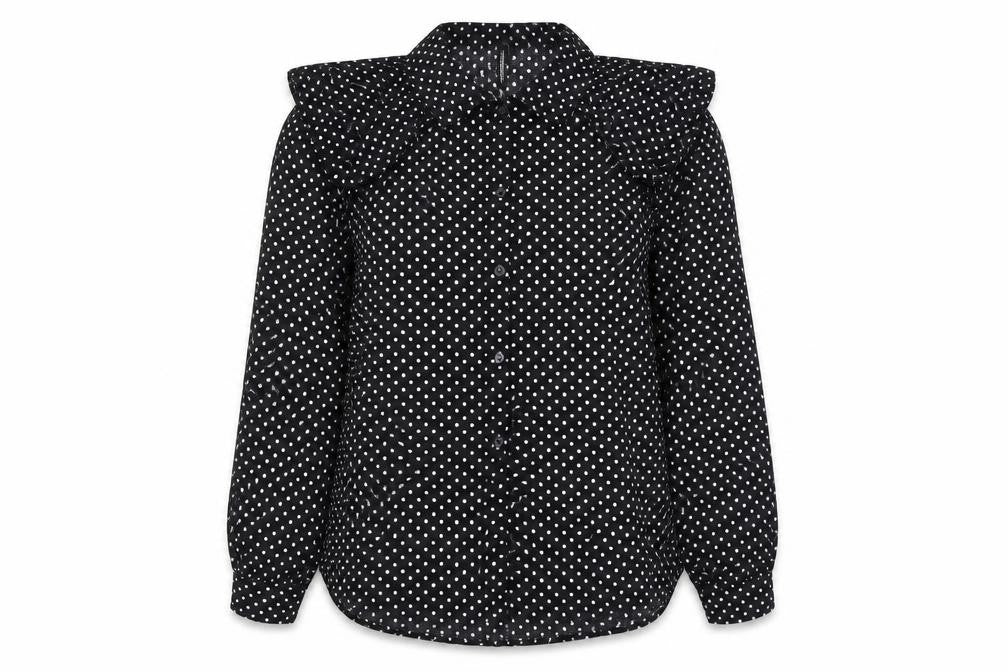 Elli White Women's Black Polka Dot Cotton Long Sleeve Shirt L