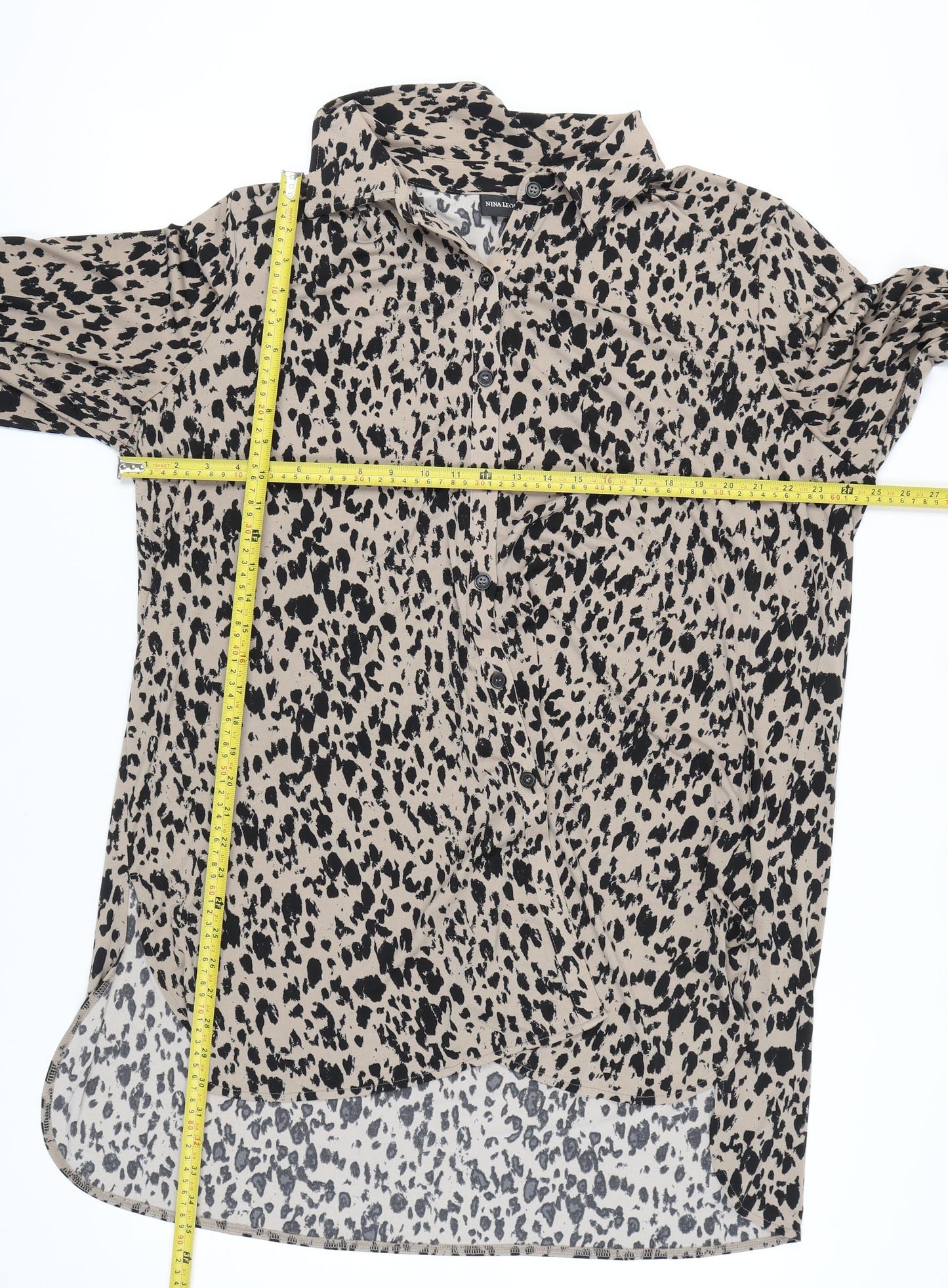 Nina Leonard Women’s Beige Leopard Print 4XL Button-Up Shirt