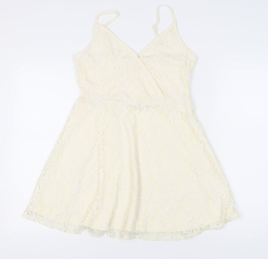 Mossimo Women’s Ivory Lace A-Line Short Dress S Sleeveless V-Neck