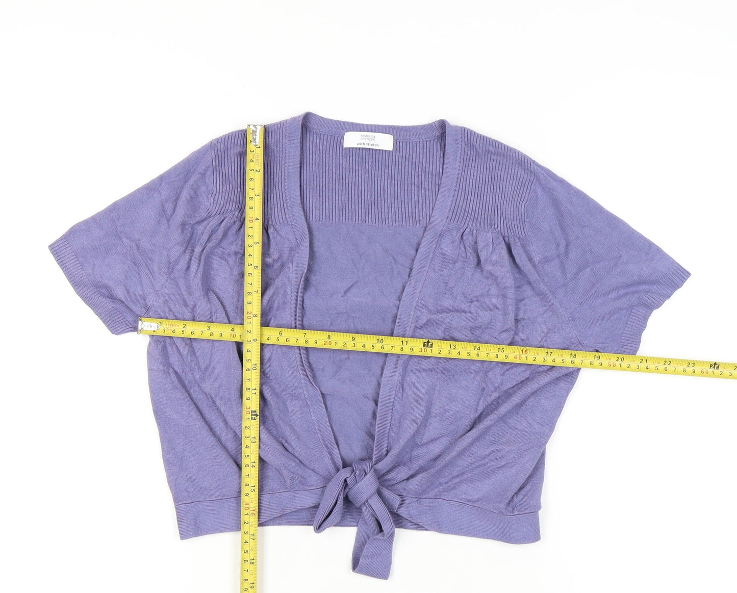 Marks and Spencer Women Purple Size 16 Cardigan V-Neck Short Sleeve