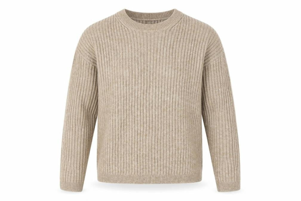 Marks & Spencer Women’s Beige Large Ribbed Crew Neck Pullover Jumper