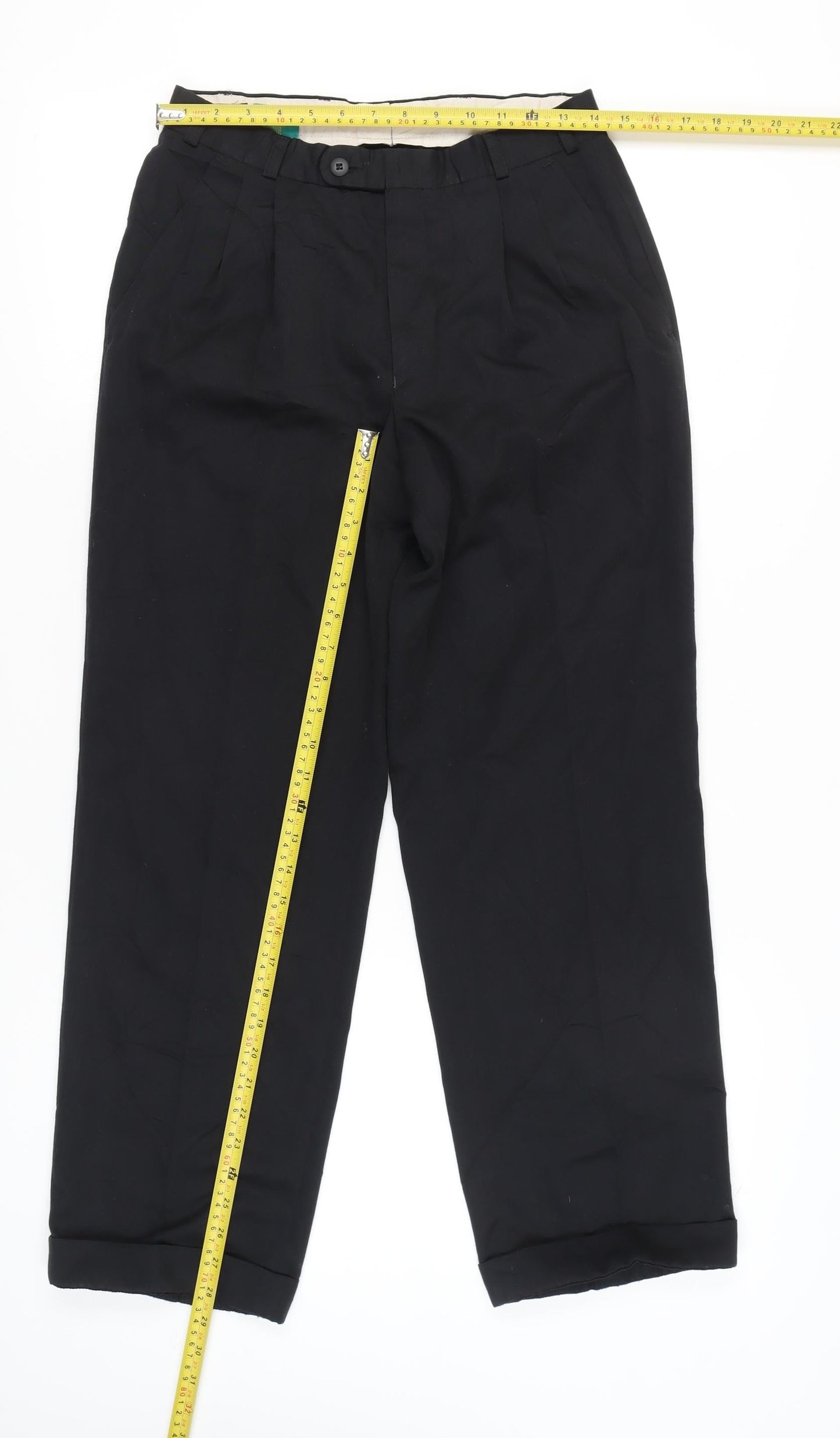Canda Women's Black Pleated Straight Leg Trousers Size 28 Regular