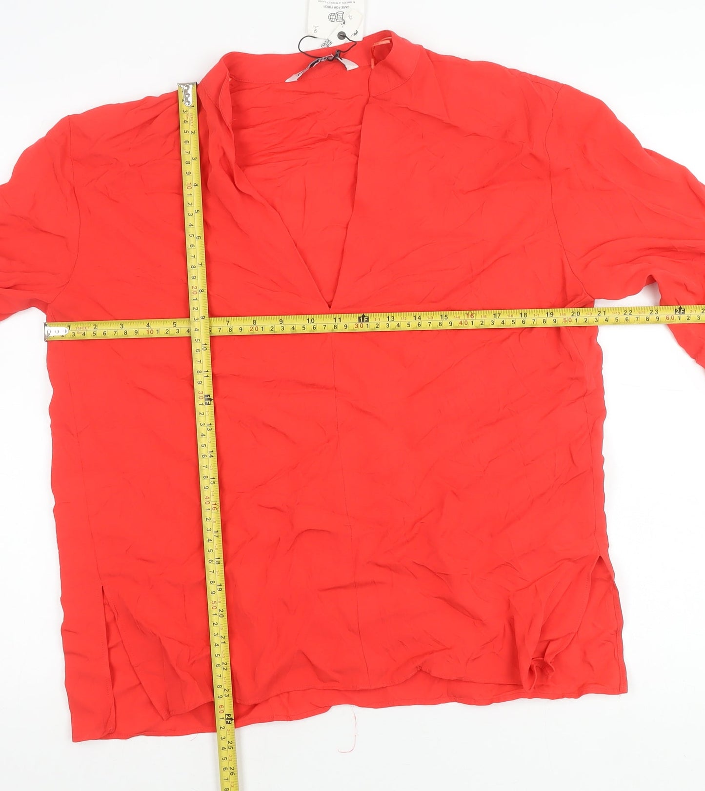 Zara Women Red Viscose Blouse 3/4 Sleeve V-Neck Size M