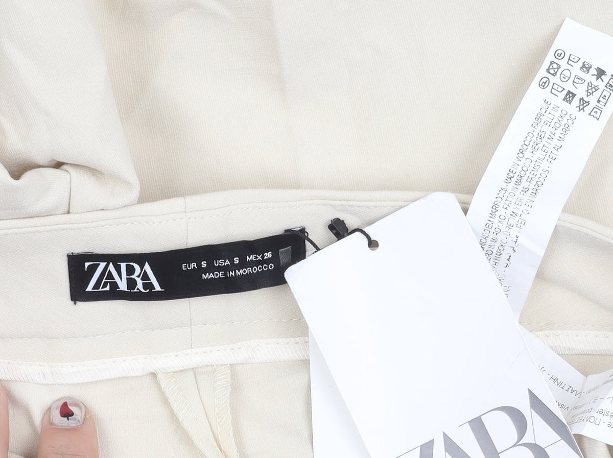 Zara Women’s Beige Straight Leg Trousers S Regular Fit