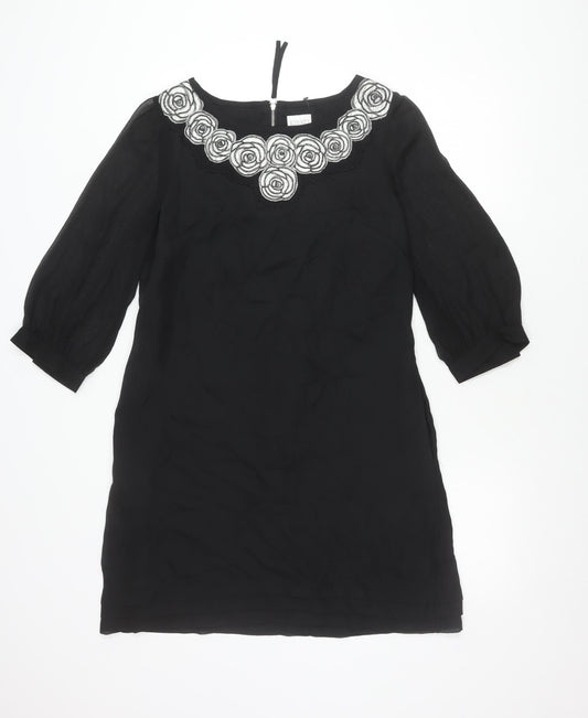 Kaliko Womens Black Shift Dress Size 12 Knee Length Embroidered Chiffon