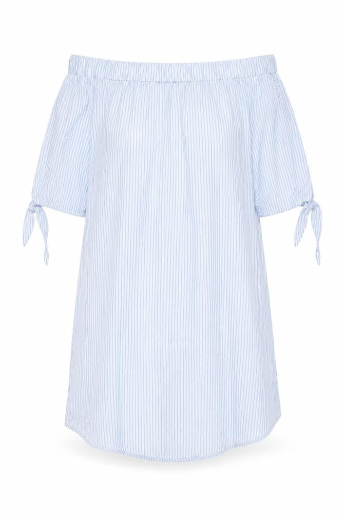 New Look Women’s Blue Striped Off Shoulder Shirt Dress Size L