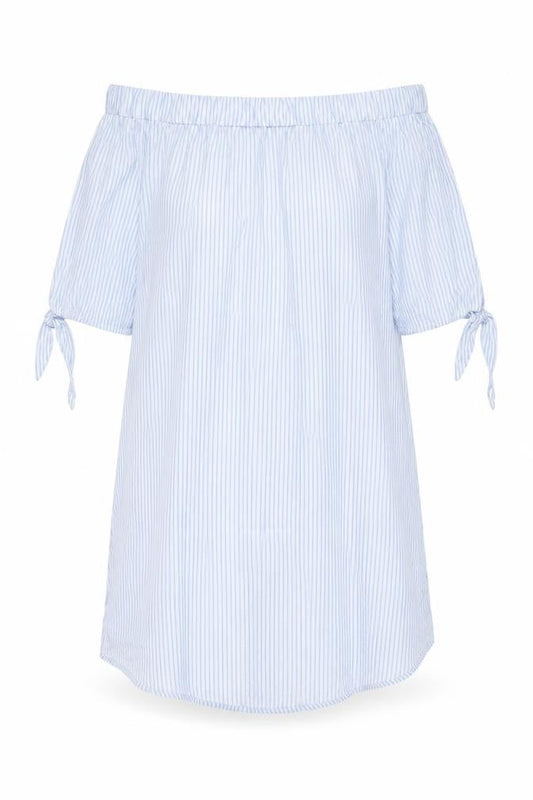 New Look Women’s Blue Striped Off Shoulder Shirt Dress Size L
