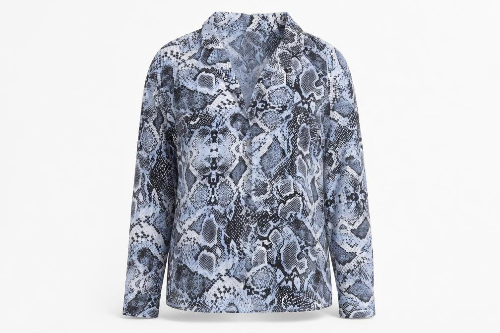 Wallis Women's Petite Blue Snake Print Chiffon Blouse UK 8