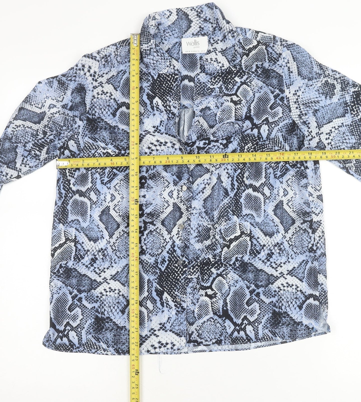 Wallis Women's Petite Blue Snake Print Chiffon Blouse UK 8
