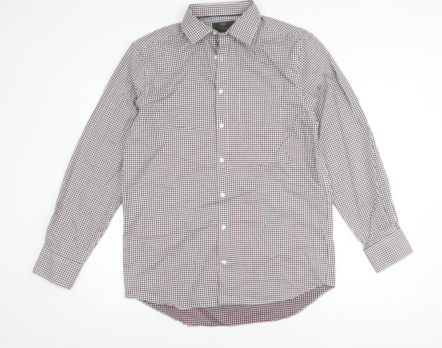 Marks and Spencer Men's Red Check 15.5in Regular Fit Long Sleeve Shirt