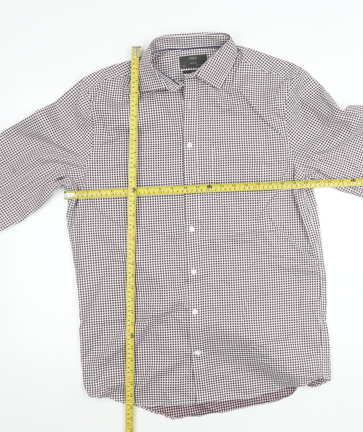 Marks and Spencer Men's Red Check 15.5in Regular Fit Long Sleeve Shirt