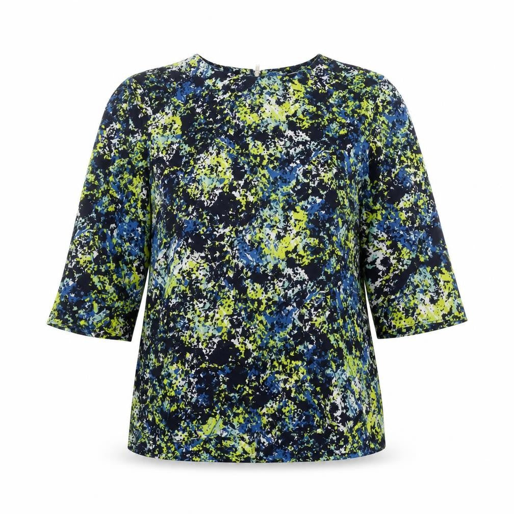 Warehouse Women’s Multicoloured Abstract Blouse UK 12 3/4 Sleeve