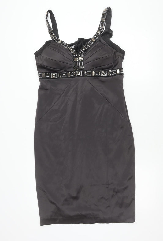Début Women's Black Beaded Halter Sheath Knee Dress Size 12