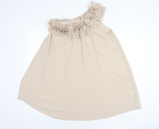 H&M Women’s Beige Chiffon One Shoulder Ruffle Blouse Size 10 Summer