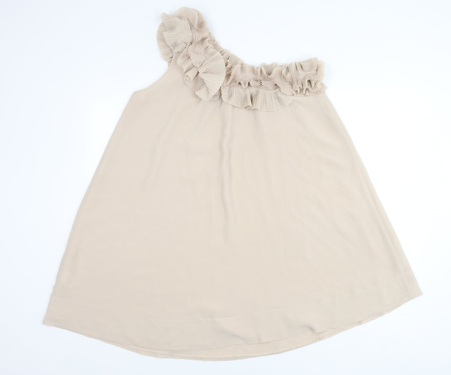 H&M Women’s Beige Chiffon One Shoulder Ruffle Blouse Size 10 Summer