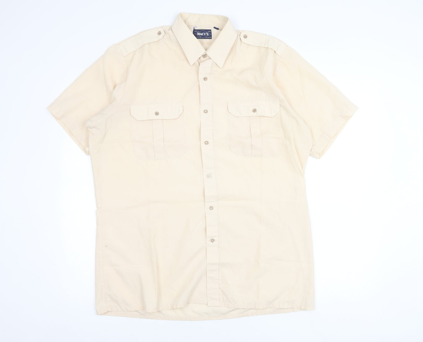 Macy's Men's Beige Short Sleeve Woven Button-Up Shirt M 40in Chest
