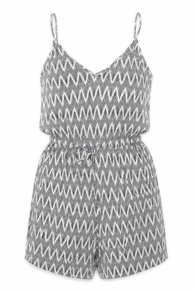 H&M Women’s Black Geometric V-Neck Sleeveless Playsuit Size 8