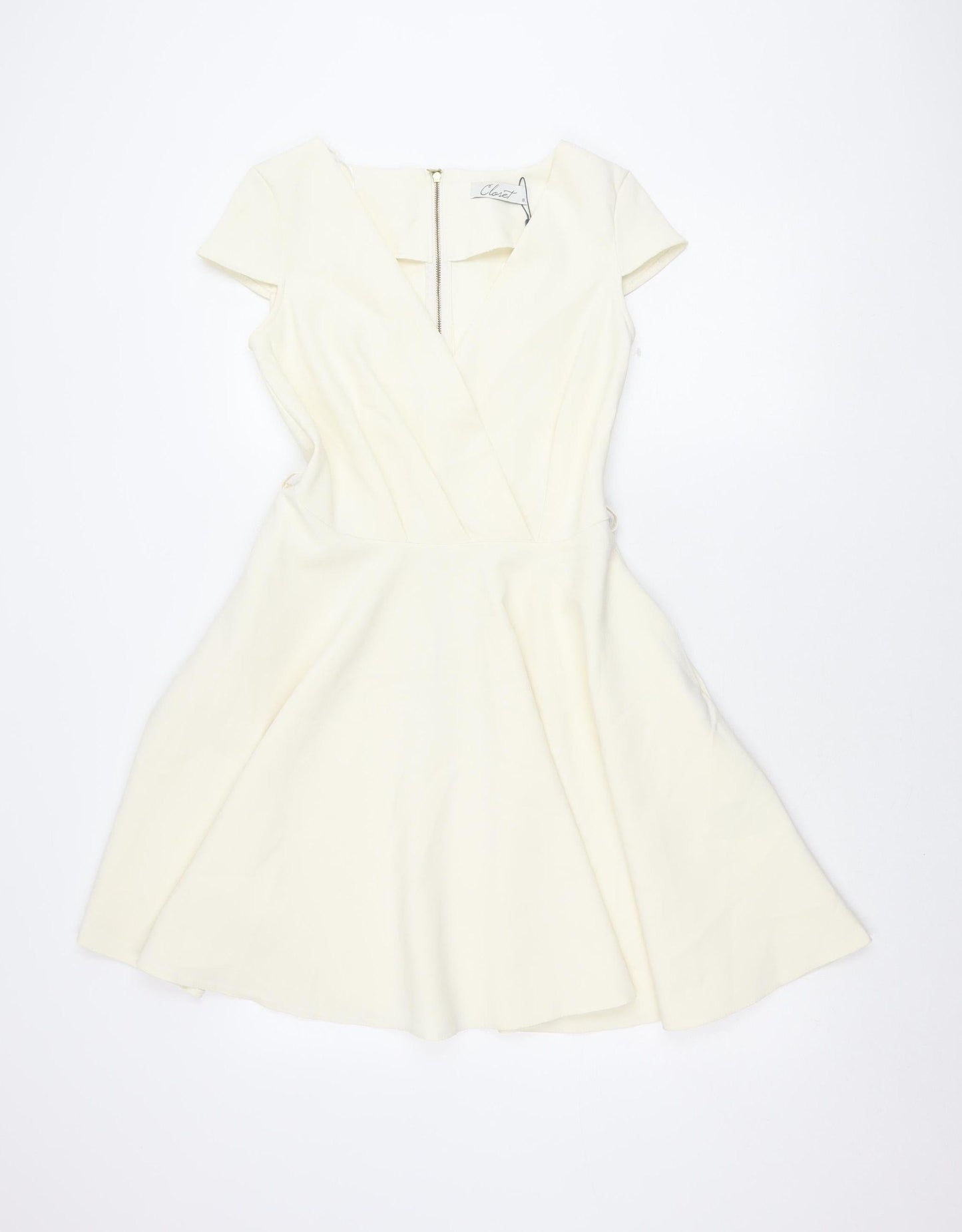 Closet Women’s Ivory Fit & Flare Dress Size 8 Knee Length Cap Sleeve