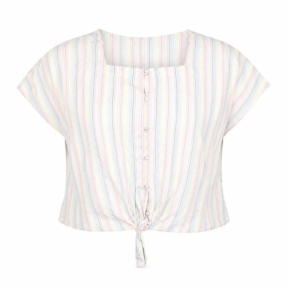 MiCo Women’s Multicoloured Striped Cropped Blouse Size 16 Summer