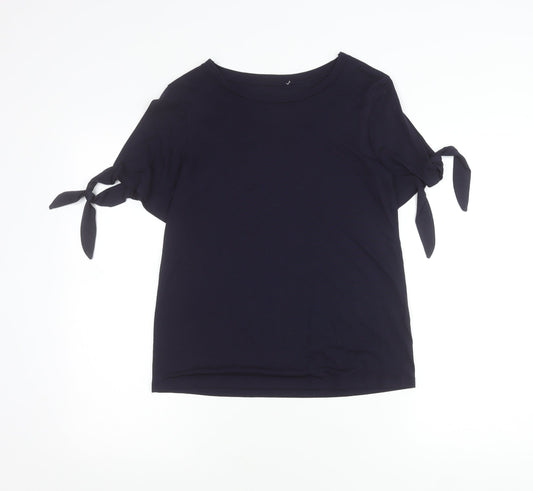 Warehouse Women’s Blue Boat Neck Tie Sleeve Jersey T-Shirt Size 6