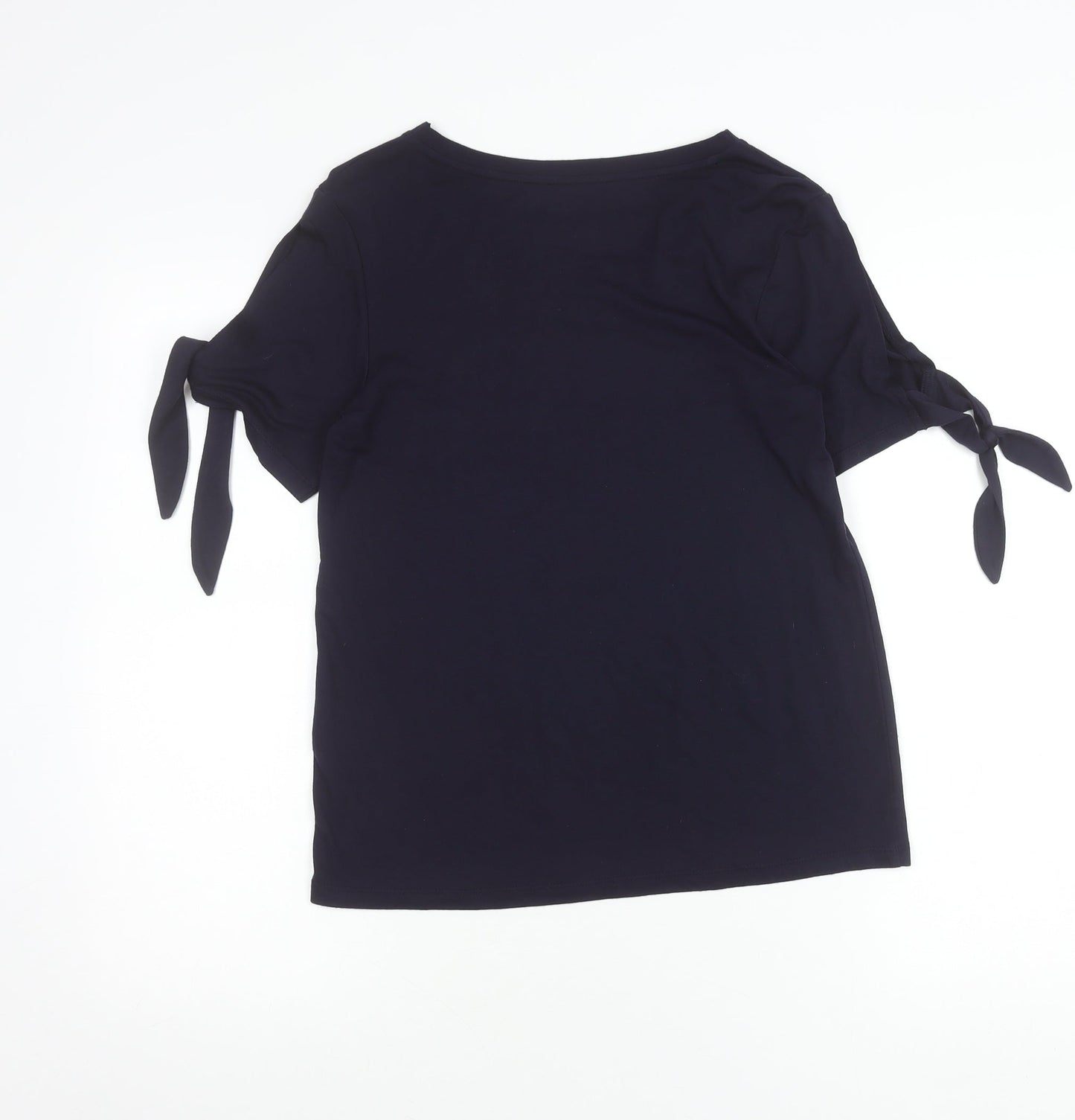 Warehouse Women’s Blue Boat Neck Tie Sleeve Jersey T-Shirt Size 6