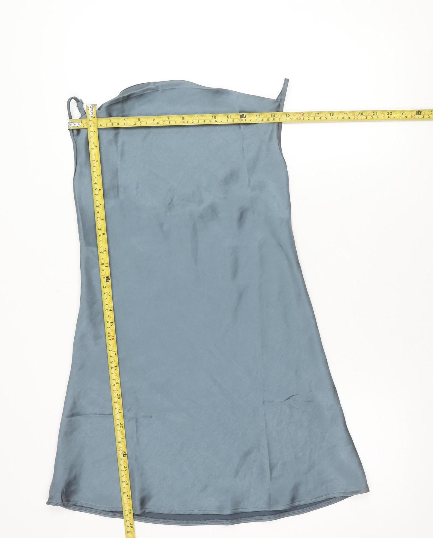 Motel Women’s Blue Satin XS Slip Dress Sleeveless Scoop Neck Short
