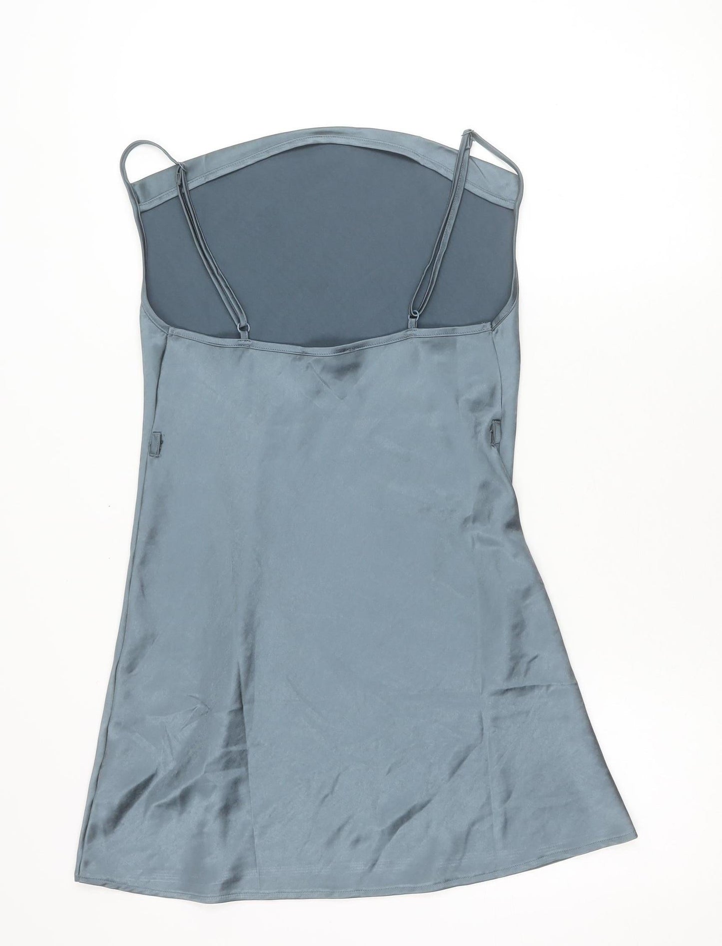 Motel Women’s Blue Satin XS Slip Dress Sleeveless Scoop Neck Short
