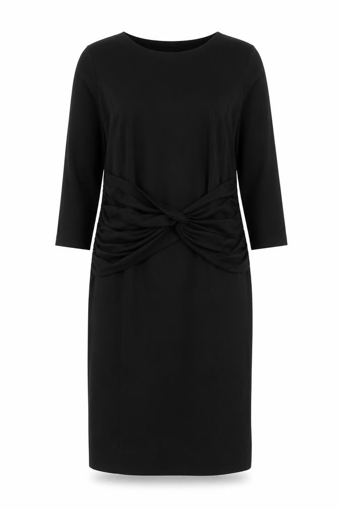 Viyella Women’s Black Knee Length Sheath Dress L 3/4 Sleeve Ruched